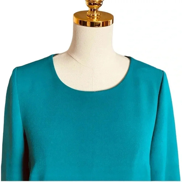 ANN TAYLOR | Women’s Teal Green Shift Dress 3/4 Sleeve Front Zippers Size 2 - Picture 9 of 15